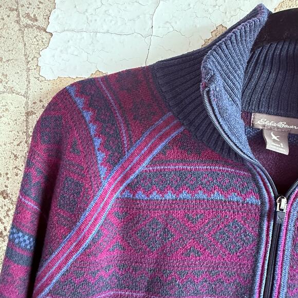 Eddie Bauer Nordic Zip Sweater Small Grandpacore Purple Blue Half Zip Warm - Picture 5 of 7